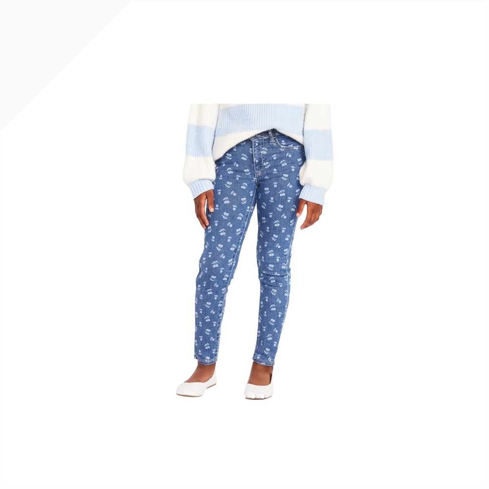 Old Navy Girls‎ Rockstar High-Rise Jeggings Size 10 Cherry Print Blue Denim NEW